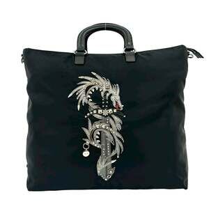 PRADA Prada Triangle Logo Hardware Dragon Saffiano Leather Nylon Tote Bag Han...